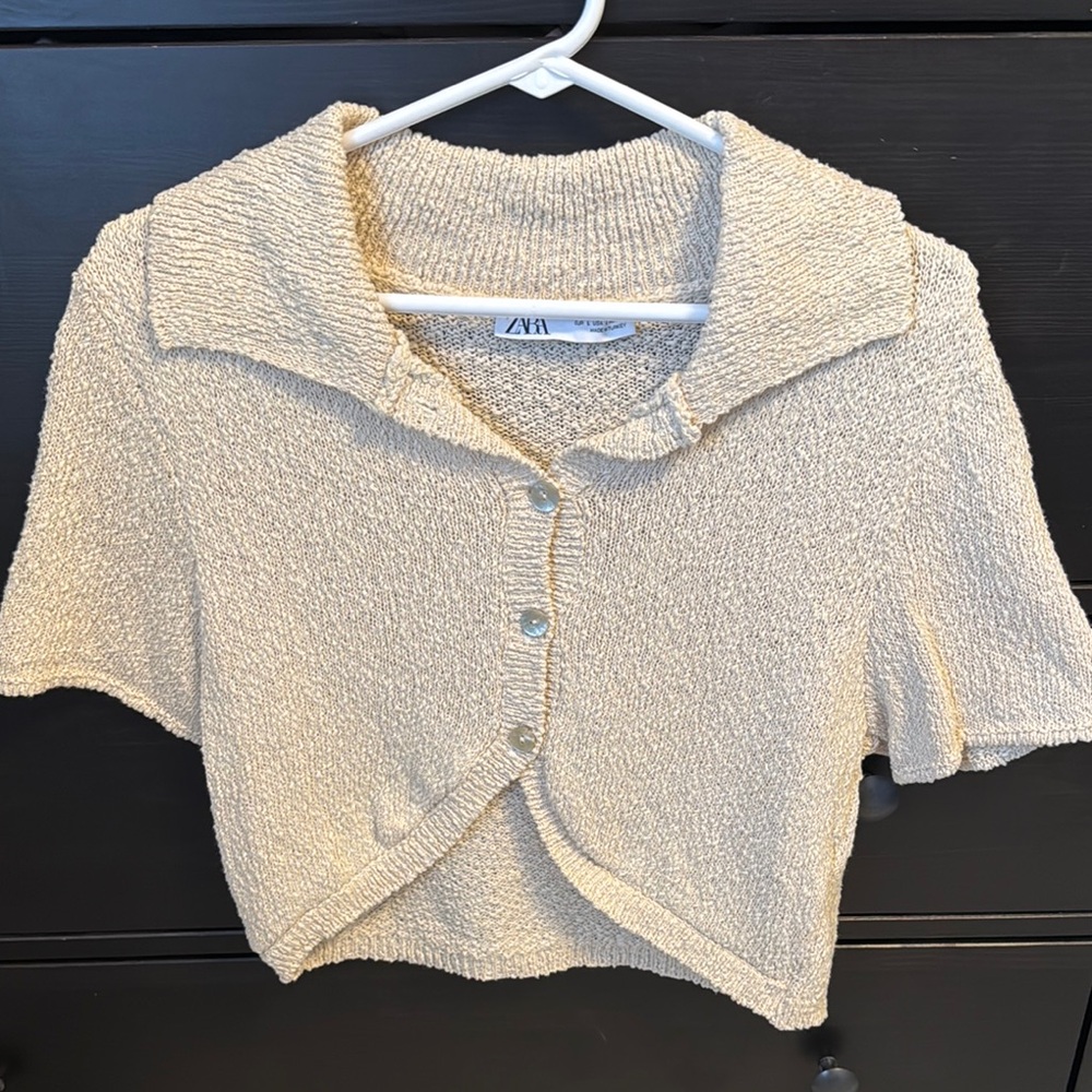 Zara Cream Textured Knit Cardigan
